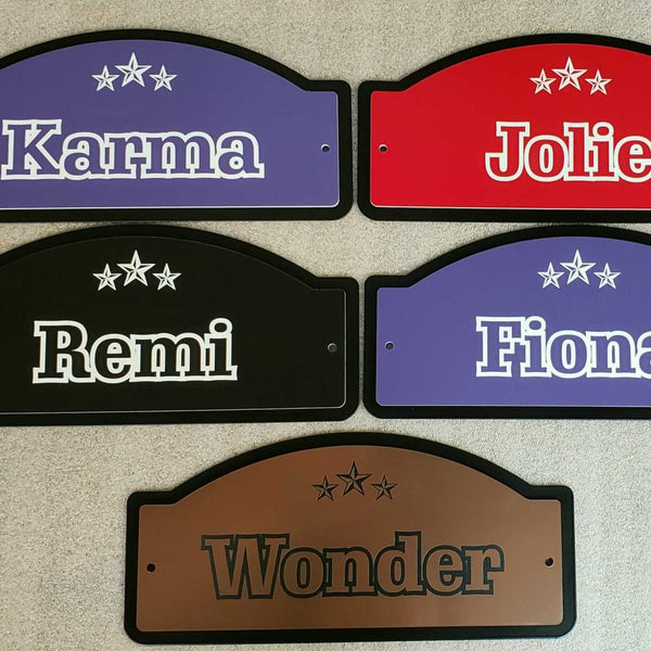 Horse Stall Name Plate - The Standard Large, various colours. A beautiful stall door plate.