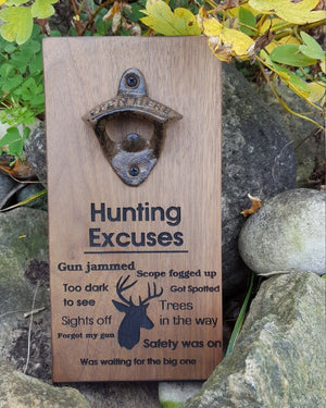 Personalised Wall Mount Bottle Opener Laser Engraved Hunting Excuses - Precisioncraft Laser