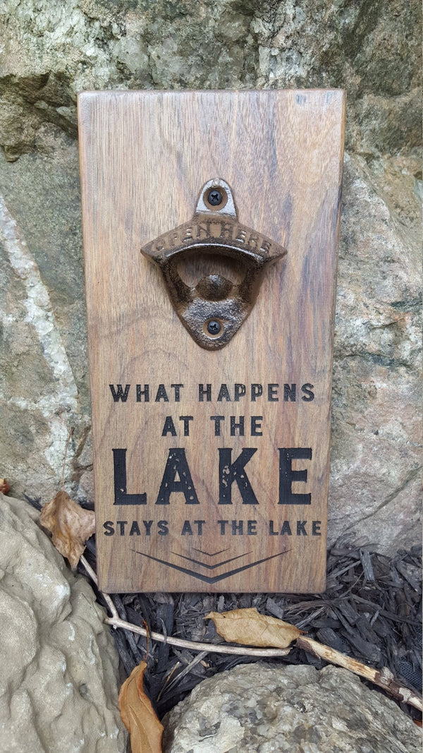 Personalised Wall Mount Bottle Opener Laser Engraved The Lake - Precisioncraft Laser