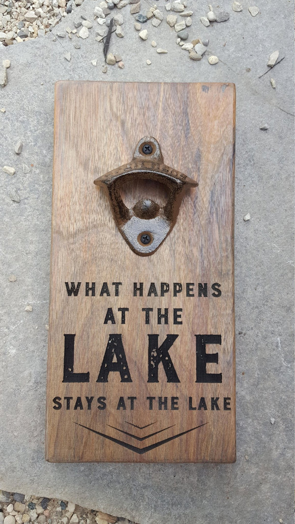 Personalised Wall Mount Bottle Opener Laser Engraved The Lake - Precisioncraft Laser