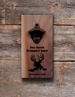Personalised Wall Mount Bottle Opener Laser Engraved Deer Camp